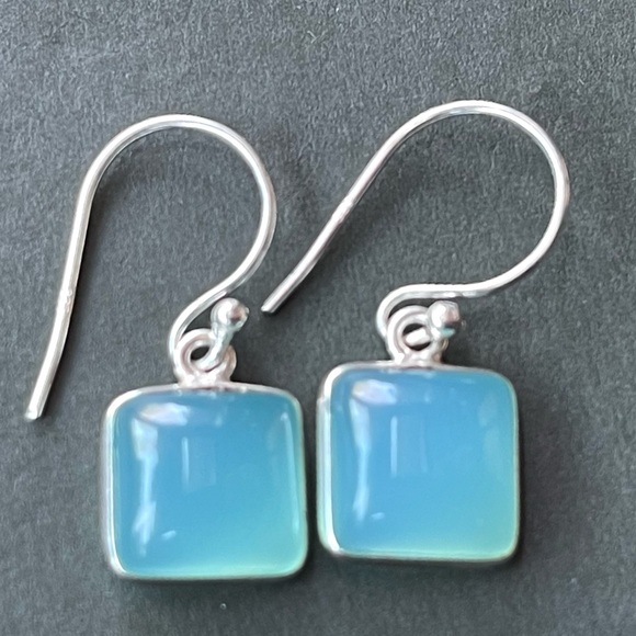Aqua Chalcedony Sterling Silver Earrings - Picture 9 of 9